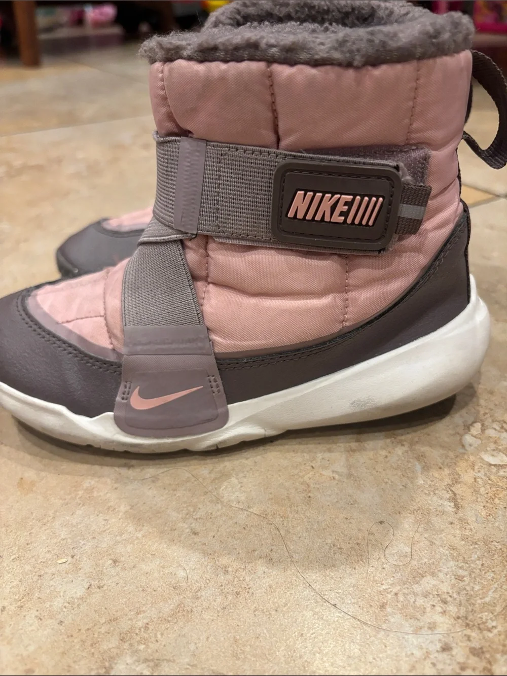 Nike Pink and Gray Quilted Kids Snow Boots size 13